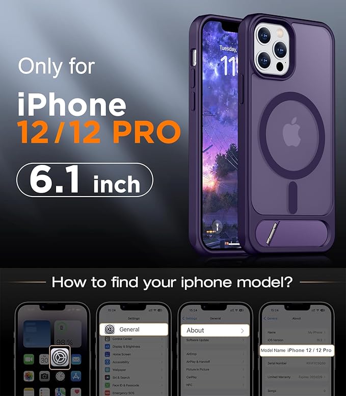 Magnetic Compatible with iPhone 12 Case & iPhone 12 Pro Case, [Built-in Invisible Kickstand][Compatible with MagSafe][Military Grade Shockproof] Slim Translucent Matte Phone Case 6.1"