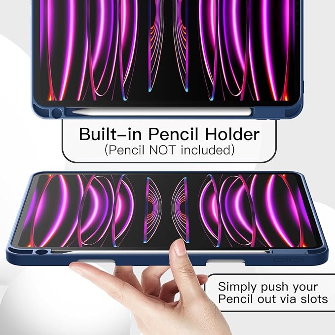 JETech Case for iPad Pro 11 Inch 2022/2021/2020 Model (4th/3rd/2nd Generation), with Pencil Holder, Support 2nd Pencil Charging, Slim Tablet Cover with Soft TPU Back, Auto Wake/Sleep (Navy)