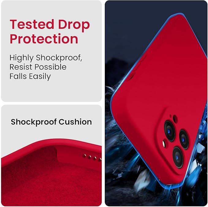 FireNova Designed for iPhone 13 Pro Max Case, Silicone [Camera Protection] Phone Case, Soft Anti-Scratch Microfiber Lining Inside, 6.7 inch, Deep Red