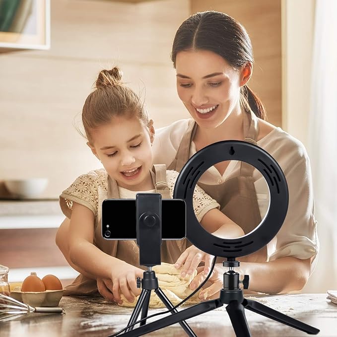 LED Ring Light 6" with Tripod Stand for Desk YouTube Video and Makeup, Mini Camera Light with Cell Phone Holder Desktop LED Lamp with 3 Light Modes & 11 Brightness Level (6 inch)