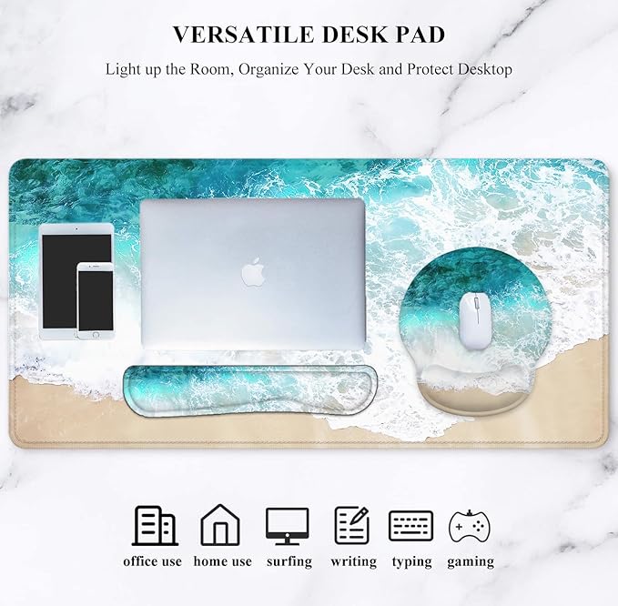 LATEEFAH Mouse Pad with Wrist Rest, Large Mouse Pad, Ergonomic Gaming Desk Pad Keyboard Wrist Rest Set, 4-in-1 Desk Mat Keyboard Mat for Home, Office
