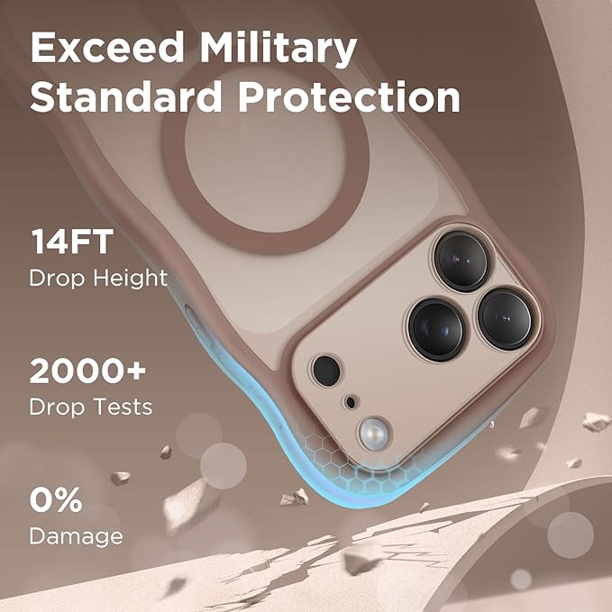 CAPRARO Magnetic for iPhone 17 Pro Case for Women Girls, Upgraded [Full Camera Protection] [Compatible with MagSafe] Cute Wave Translucent Matte Phone Case for iPhone 17 Pro, Clear Brown