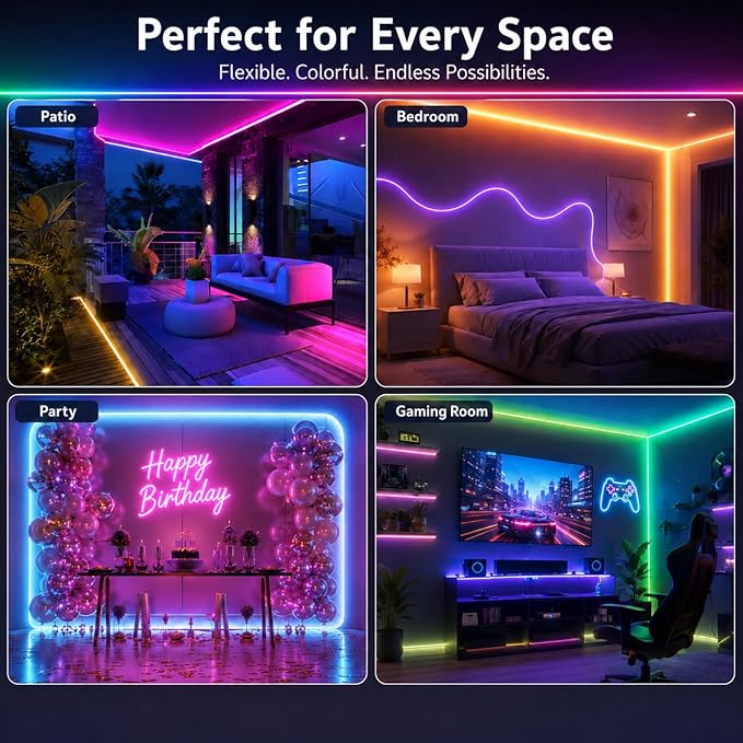 Neon Rope Light, 49.2Ft Flexible RGB Rope Lights, LED Rope Lights Control with App/Remote Multiple Modes,DIY Design, LED Lights for Bedroom Room Outdoors Decor