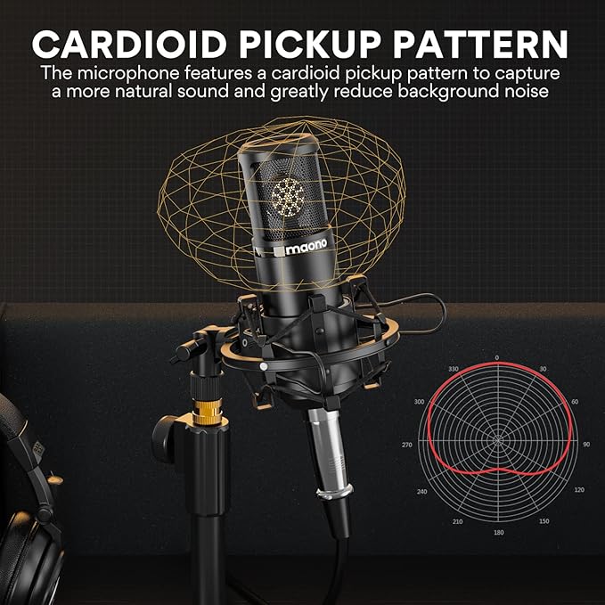MAONO Condenser Microphone with 25mm Large Diaphragm, Professional Cardioid Studio Condenser Recording Mic with 3.5mm XLR for podcasting, Streaming, Singing, Vocal, Home-Studio (AU-PM325T)