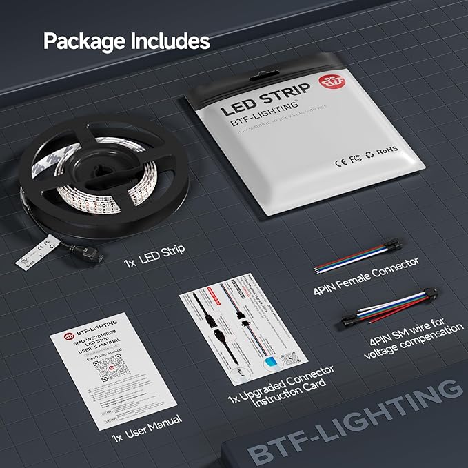 BTF-LIGHTING WS2815 (Upgraded WS2812B) LED Strip Light,UL Listed,3.2FT 144 LED/Pixels,Flexible Chasing RGB,Dual Signal Individually Addressable,5050SMD,3M Tape,DC12V IP67(No Adapter or Controller)