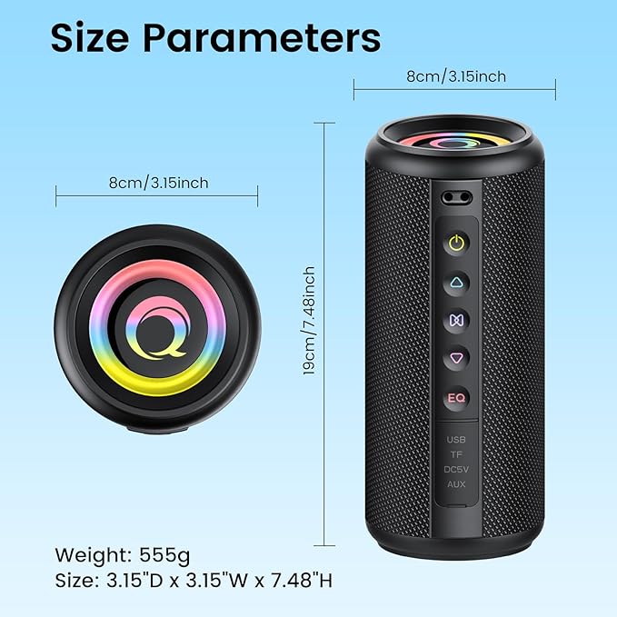 Portable Bluetooth Speaker, 2026 Bluetooth 5.4 Wireless Speaker with 20W HD Loud Stereo Sound, 20H Playtime, LED Lights, IP7, TWS Pairing, Built-in Mic, for Outdoor, Home, Beach, Party, Gift