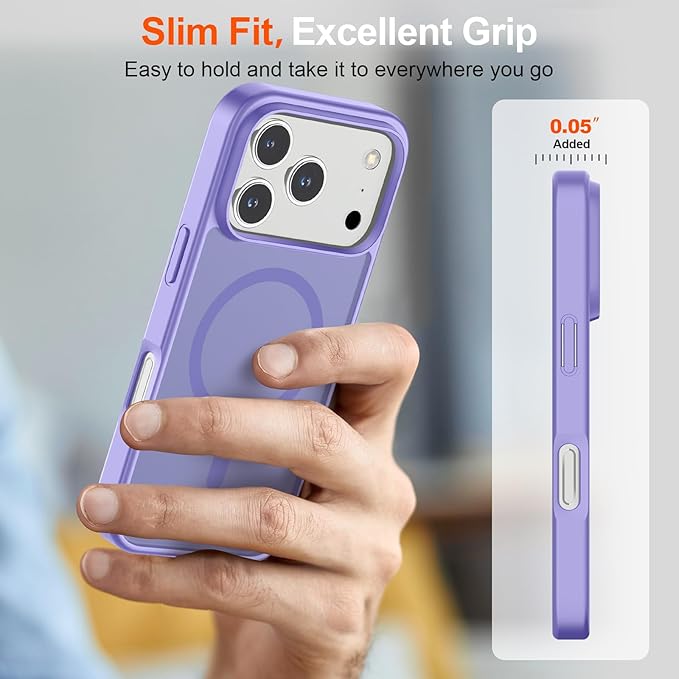 SUPFINE Magnetic for iPhone 17 Pro Case (Compatible with MagSafe)(Military Grade Drop Protection) Translucent Matte Shockproof with Anti-Fingerprint Phone Cover,Purple