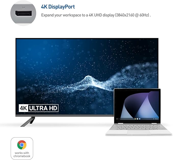 Cable Matters USB C Hub DisplayPort, 4K@60Hz (USBC DisplayPort Hub), 100Mbps Ethernet, 2X USB, 60W Host Charging in Gray - Thunderbolt 4 / Thunderbolt 3 Port Compatible for MacBook Pro
