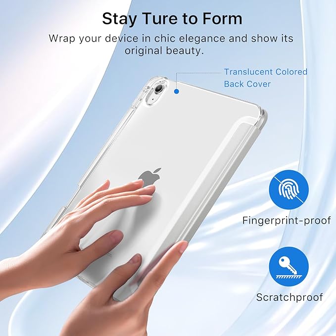 MoKo for iPad Air 11 inch Case (M4/M3/M2) 2026/2025/2024, iPad Air 5th/4th Gen 10.9 inch Case 2022/2020 with Pencil Holder, Slim Trifold Cover with Hard PC Translucent Back Shell, Silver