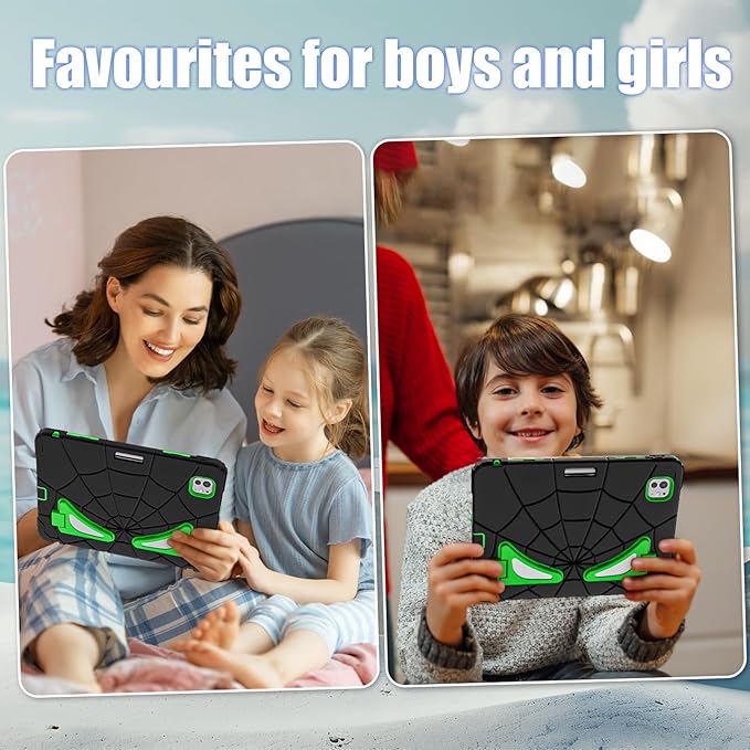 AKABEILA Compatible with Apple iPad Pro 11(2024) 11 inch Tablet Case，Lightweight Shockproof Rugged Protective Cover with Kickstand for Kids Children Boys Babies Dark Green