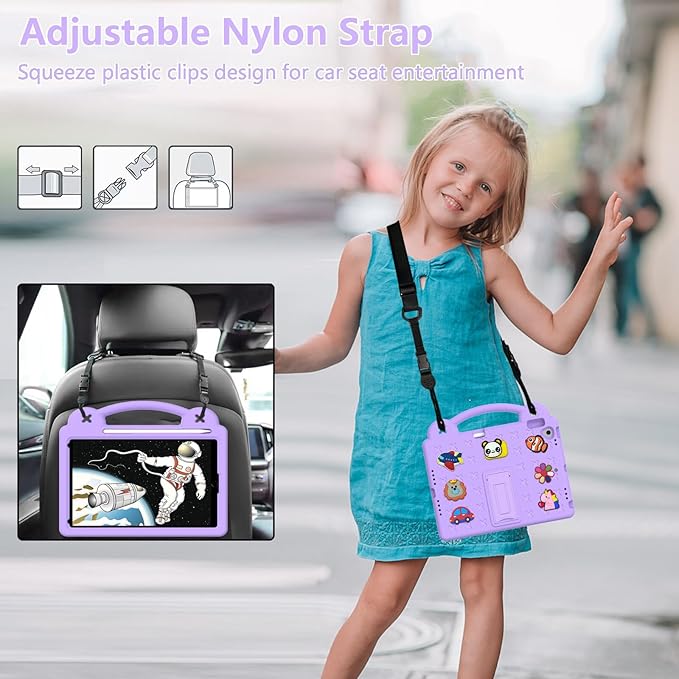 AKABEILA Compatible with Samsung Galaxy Tab A9 8.7 X115N(2023) Tablet Case, Kids Friendly Universal Lightweight Shockproof Protective Case with Shoulder Strap & Stand Handle Light Purple