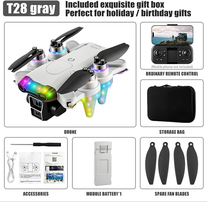 Toys for Ages 8–13, Drone with Camera for Kids with Fancy LED Lights, 2.4GHz Remote Control, One Battery, Indoor & Outdoor Toy Gift