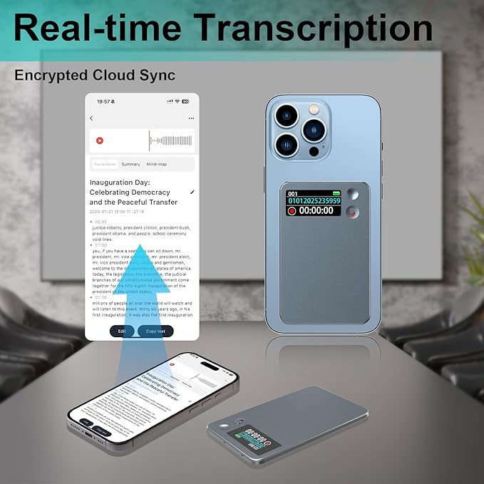 AI Voice Recorder, Transcribe & Summarize by ChatGPT, Digital Recorder Device for Lectures, Meetings, Calls, Support 107 Languages, 64GB Memory