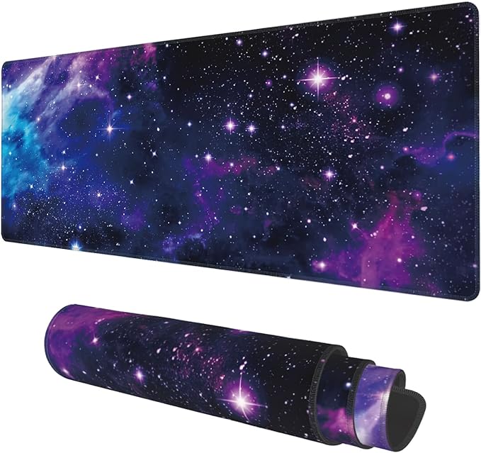 Desk Mat, Galaxy Nebula Universe Space Extended Gaming Mouse Pad Large, Big Mouse Pad with Non-Slip Base and Stitched Edge, Long Computer Keyboard Mouse Mat for Home Office