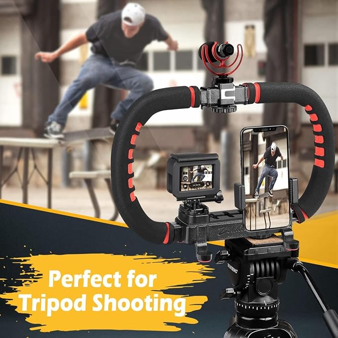 Camera Smartphone Stabilizer, Handheld Video Grip Rig, Fits for All Camera, Camcorder, DSLR and for All iPhone and Android Smartphones