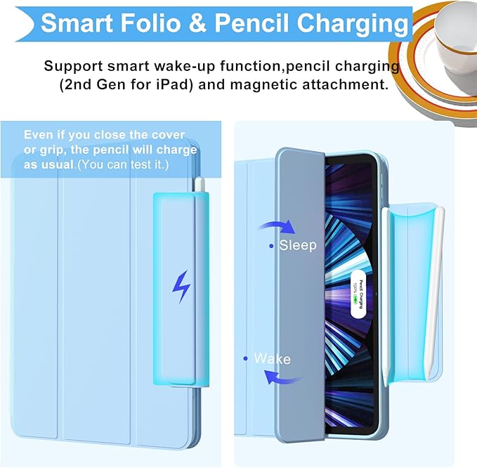 ZENLU iPad Pro 11" M4 M5 Case with Removable Magnetic Folio Cover, Premium PU Leather, Multiple Angles Stand, Pencil Slot Charging Support, Full Protective Case for iPad Pro 11" 2025 2024 (Blue)