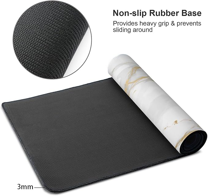 Extra Large Mouse Pads White Gold Marble Print XXL Extended Mousepad with Stitched Edges Non-Slip Rubber Base Computer Keyboard Pad Desk Mat for Home Office Desk Decor, 35.4" X 15.7"