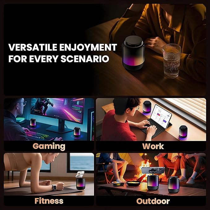 Magnetic Bluetooth Speaker, N52 Magnet Phone Holder,600mAh RGB Light Magnetic Speaker, 12Hrs Night Light Play, 360° Sound, Type-C, TF Card, TWS Stereo Pairing, Ideal for Camping, Fitness