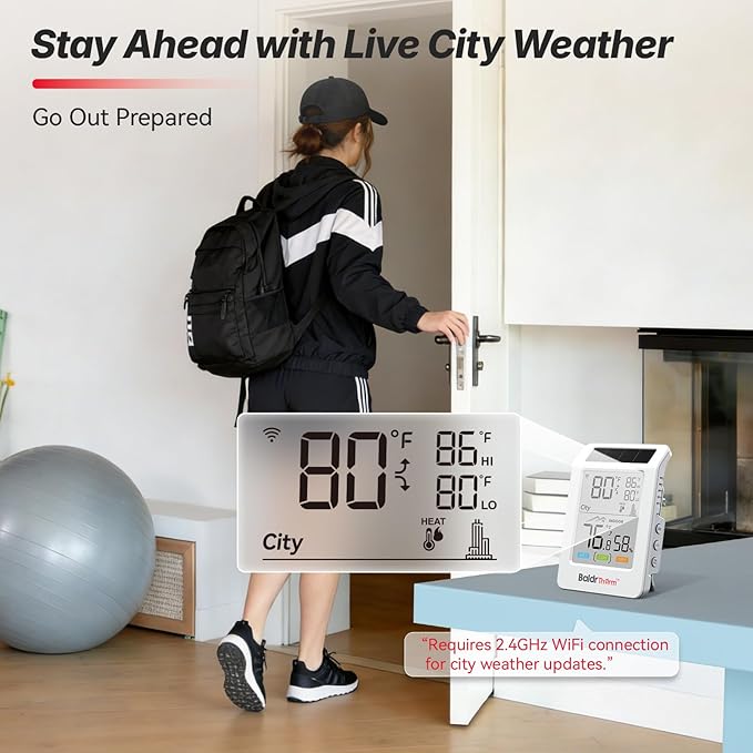 WiFi Thermometer Hygrometer with Freezing Alert, Solar Boost Wireless Indoor Outdoor Temperature Humidity Monitor, 3.9" Large Screen, App Alerts for Greenhouse, Pipe Protection, Cellar & Baby Room