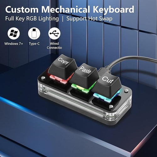 SinLoon Mini 3-Key Cut Copy Paste Keyboard Programmable Keypads with LED Light Mechanical Hot Swap Macro Keyboard for Working and Gaming