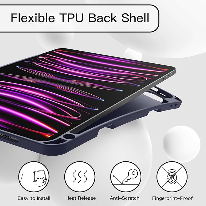 JETech Case for iPad Pro 11 Inch 2022/2021/2020 Model (4th/3rd/2nd Generation), with Pencil Holder, Support 2nd Pencil Charging, Slim Tablet Cover with Soft TPU Back, Auto Wake/Sleep (Deep Navy)