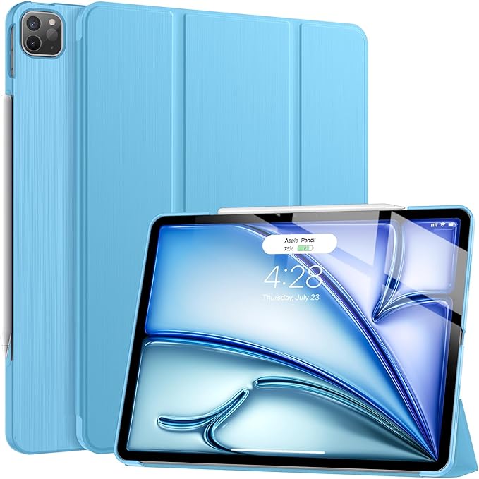 Soke Case for iPad Air 13 Inch (M3/M2) 2025/2024,iPad Pro 12.9 2022 2021(6th 5th Generation) - [Slim Trifold Stand + Auto Wake/Sleep],Protective Hard PC Back Cover (Blue)