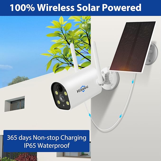 Hiseeu 4MP Solar Battery Powered Security Camera Wireless 2.5K, 2-Way Audio Rechargeable Outdoor WiFi Camea,Color Night Vision, Spotlight/Siren Alarm, Motion Detect, SD/Cloud Storage, Work with Alexa
