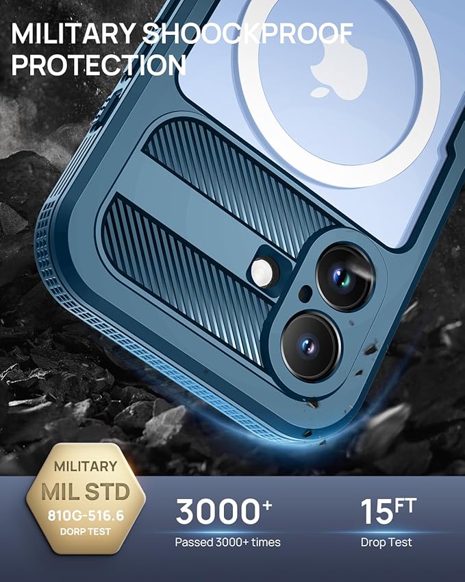 Lanhiem Magnetic for iPhone 17 Case, IP68 Waterproof, Dustproof, Compatible with Magsafe, Built-in Screen Protector, Full Body, Heavy Duty, Rugged Phone Cover, 6.3 inch, Blue