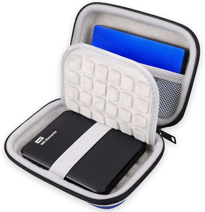 Lacdo Hard Drive Carrying Case for Western Digital WD My Passport/WD Elements/My Passport Ultra Portable External Hard Drive 1TB 2TB 3TB 4TB 5TB 6TB USB 3.0 2.5 inch HDD Travel Bag, Blue