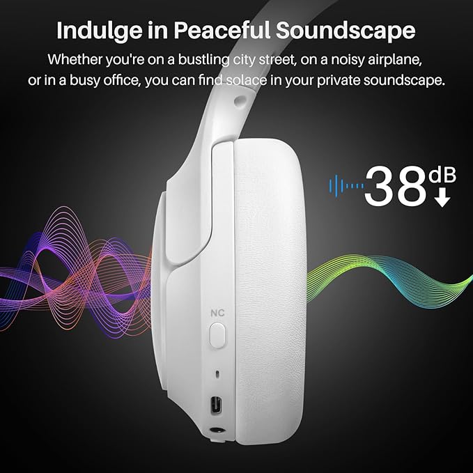 TOZO HT2 Hybrid Active Noise Cancelling Headphones, Wireless Over Ear Bluetooth Headset, 60H Playtime, Hi-Res Audio Custom EQ via App Deep Bass Comfort Fit Ear Cups, for Home Office Travel