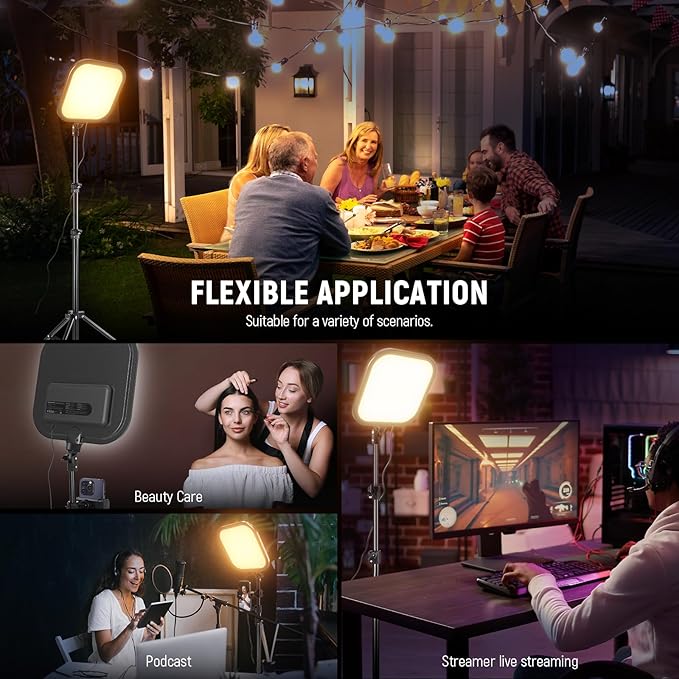 NEEWER BASICS15W 10.8" LED Video Light Panel Lighting Kit with 63" Tripod Stand/Phone Holder,Edge Lit Bi Color Dimmable Full Screen Light 816lux CRI95+ for Photography Filming Recording Streaming,L220