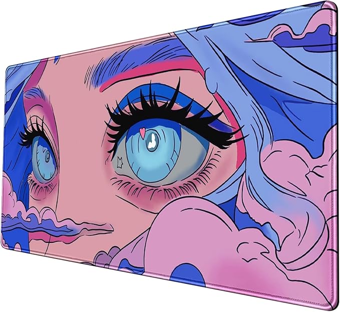 Anime Girl Loving Eye Desk Mat Desk Mat Pink Desk Pad Aesthetic Japanese Mouse Pad Large XXL Gaming Mousepad Computer Keyboard Mat Desk Matt for Desktop Office Decor Deskmat 31.5 X15.7In