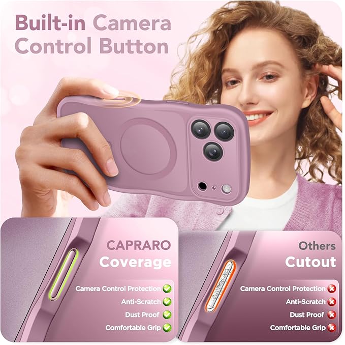 CAPRARO Magnetic for iPhone 17 Pro Max Case for Women Girls, Upgraded [Full Camera Protection] [Compatible with MagSafe] Cute Wave Translucent Matte Phone Case for iPhone 17 Pro Max, Clear Currant