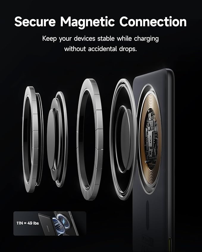 Baseus Picogo Power Bank, Smallest 5,000mAh Magnetic Wireless Charger with USB-C Braided Cable, Fast Charging Portable Battery Pack, NTC Safety Alloy Travel Essential for iPhone 7 Pro Max/17 Air/17e