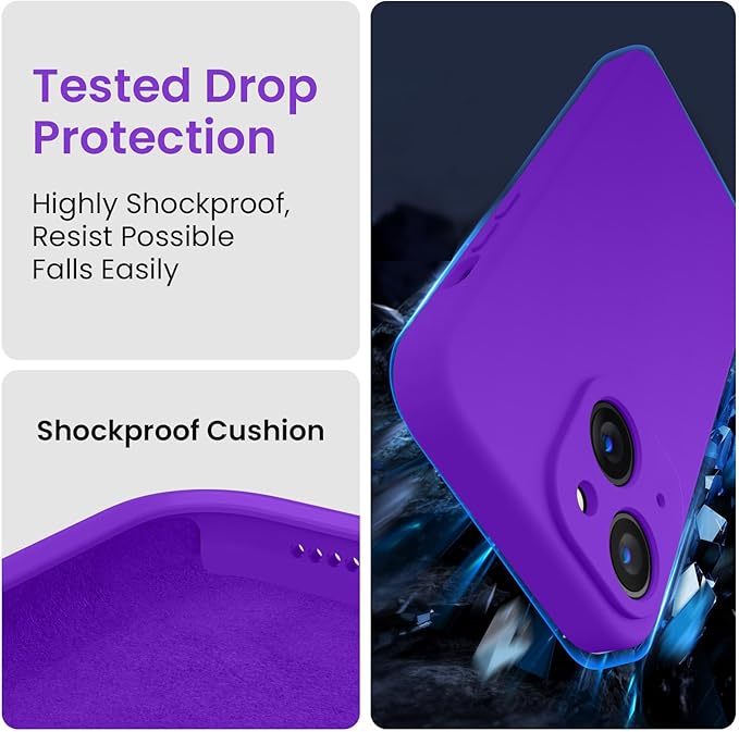 FireNova Designed for iPhone 14 Case, Silicone Upgraded [Camera Protection] Phone Case, Soft Anti-Scratch Microfiber Lining Inside, 6.1 inch, Neon Purple