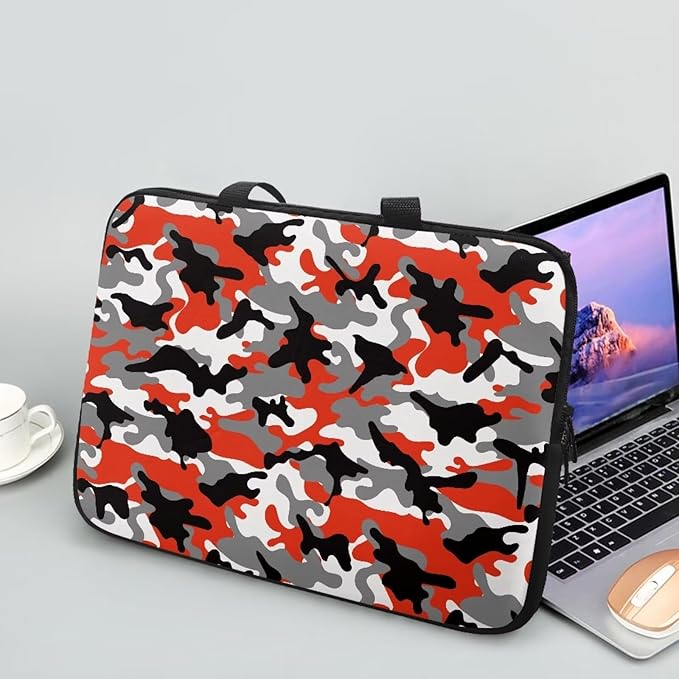 17 Inch Red Camo Laptop Sleeve, Protective Tablet Case with Handle, Water Resistant Zipper Computer Bag Carrying Case Notebook Cover Messenger Briefcase, Gifts for Men Women