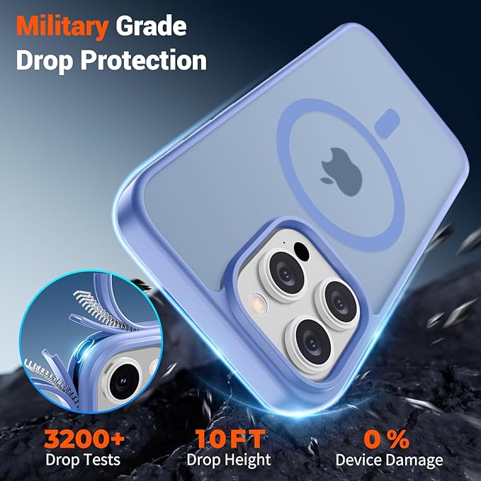 SUPFINE Magnetic for iPhone 15 Pro Max Case (Compatible with MagSafe) (Military Grade Drop Protection) Translucent Matte Shockproof Phone Cover,Blue Purple