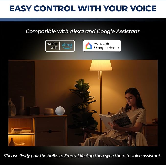 Lightinginside Smart Light Bulbs 60W Equivalent, 800LM 9W WiFi Smart Bulb Compatible with Alexa/Google Assistant, A19 E26 Smart Light Bulb No Hub Required, 2.4GHz WiFi Only, 2PCS