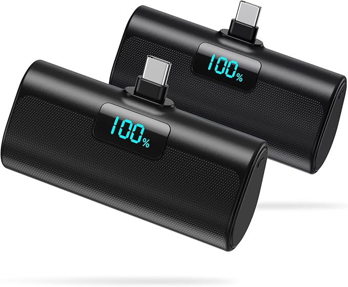 [2-Pack]Portable Charger for iPhone 16/15 Series,5200mAh PD USB C Power Bank Built-in USB-C Connector,Battery Pack Compatible with iPhone 16/16 Plus/16 Pro/16 Pro Max/15 Series,Android (Black+Black)