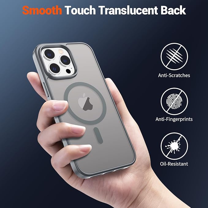 SUPFINE Magnetic for iPhone 14 Pro Case (Compatible with MagSafe) (Military Grade Drop Protection) Slim Translucent Matte Shockproof with Anti-Fingerprint Phone Case,Gray