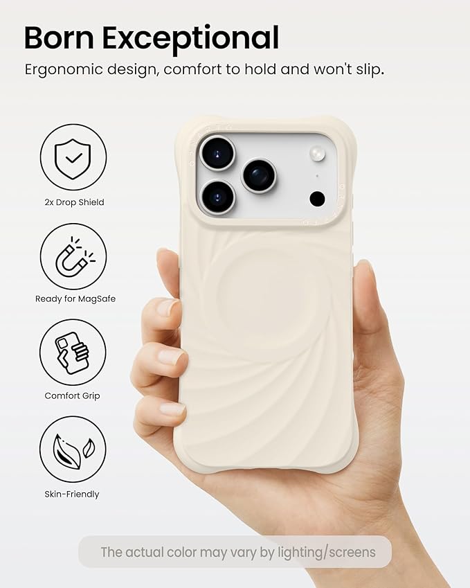 ORNARTO Vortuxe for iPhone 17 Pro Case 6.3" | 2X MIL-STD Protection | Camera Control Button | Compatible with MagSafe | Sleek Aesthetic Liquid Silicone Phone Cover | Cream