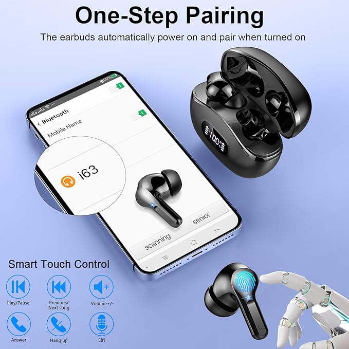 Wireless Earbuds, Bluetooth Headphones 5.4 HiFi Stereo Ear buds with ENC Noise Cancelling Mic, 40H Bluetooth Earbuds with Dual LED Display Charging Case, IP7 Waterproof Earphones for Android iOS
