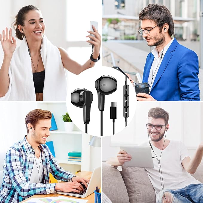 USB C Headphones for Samsung S26 S25 Ultra S24 S23 Fe, Type C Earphones with Microphone HiFi Stereo Volume Control Magnetic USBC Wired Earbuds for iPhone 17 Air 16 15 Pro Max Plus/Galaxy S22+ Flip 7