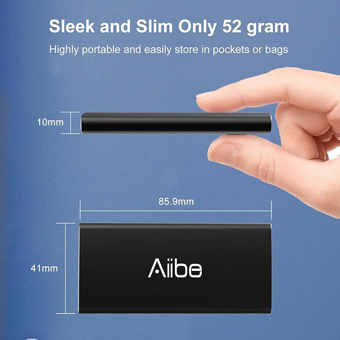 Aiibe 256GB External SSD External Hard Drive 256GB USB C Portable SSD, Up to 500MB/s, USB 3.1, External Solid State Drive for Laptop, Mac, PS4 (Black)