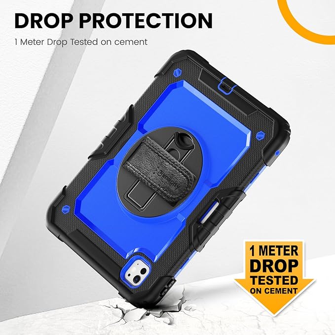 timecity Case for iPad Pro 11 Inch M5 2025 / M4 2024, 360° Rotating Stand, Pencil Holder & Wireless Charging, Shockproof with Screen Protector & Shoulder Strap -for Designers & Professionals,Dark Blue