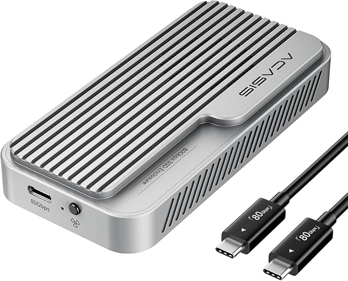 ACASIS 80Gbps M.2 NVMe SSD Enclosure, with Cooling Fan, Compatible with Thunderbolt5/USB4 V2.0, Back Compatible with Thunderbolt4/USB4 V1.0, USB3.2/3.1/3.0 (TB501 Pro) (Silver)