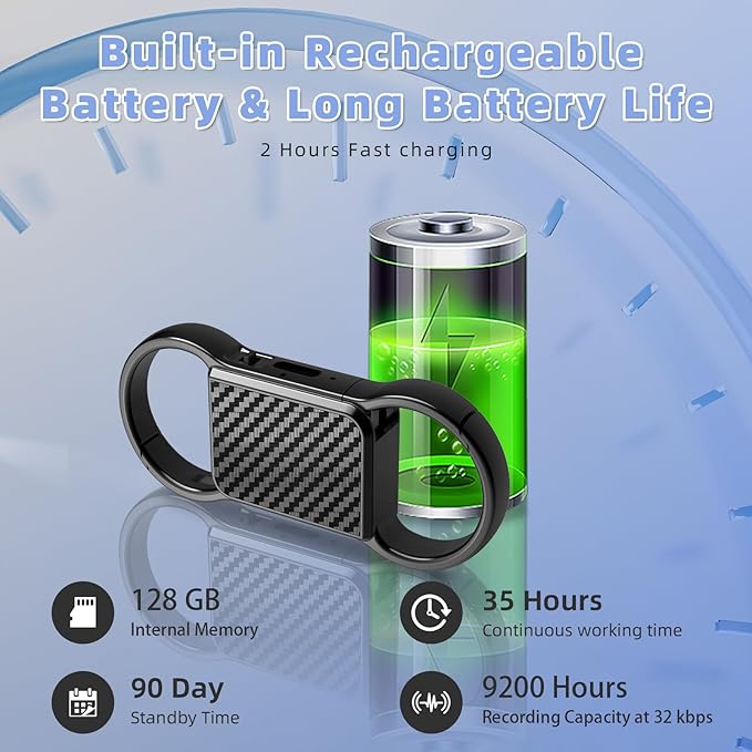 128GB(9200 Hours) Keychain Voice Recorder,Audio Recording Device with Triple Noise Reduction,Voice Activated Recorder,HD Playback for Lectures,Meetings,Interviews