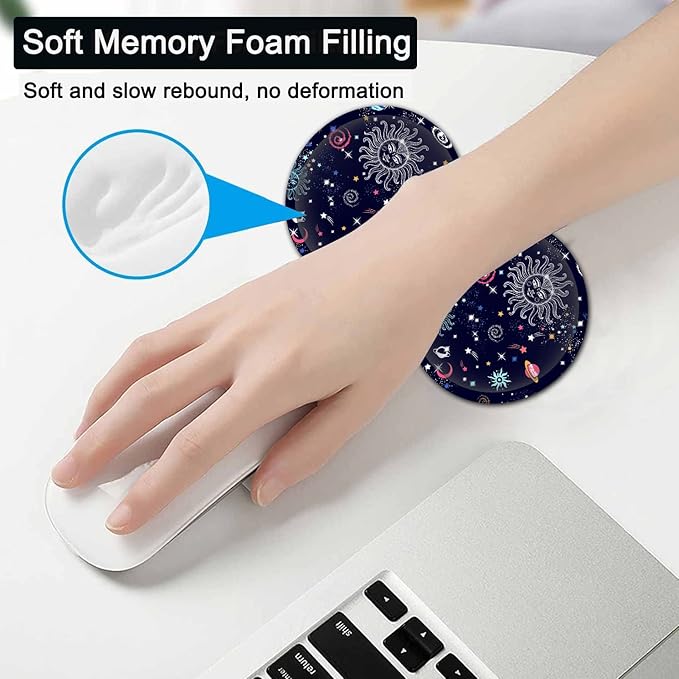 Large Gaming Mouse Pad, 31.5x11.8 in Extended Computer Mouse Mat with Non-Slip PU Base, Ergonomic Memory Foam Keyboard Wrist Rest for Working, Cute Anime Solar System Galaxy Black Office Desk Pad