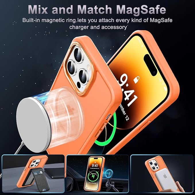 Newfuture Designed for iPhone 14 Pro Max Case with Magnetic [13 FT Military Drop Protection] [Compatible with Magsafe] Slim Translucent Matte Shockproof with Anti-Fingerprint Phone Case, Orange