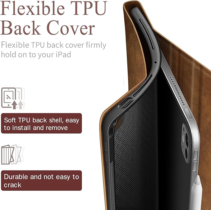 Antbox for iPad Pro 13 Inch Case M5 2025/M4 2024, Built-in Pencil Holder, Supports Pencil Pro/(USB-C), Auto Sleep/Wake Function PU Leather (Brown)